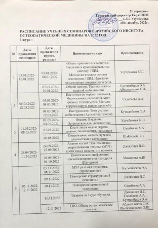 Расписание учебных семинаров.
